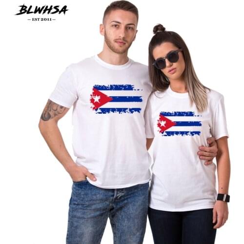 BLWHSA Lovers Couple Woman Cotton Cuba Flag Funny Print Couples Leisure Retro T-shirt Man Tshirt Short Sleeve O Neck T-shirt
