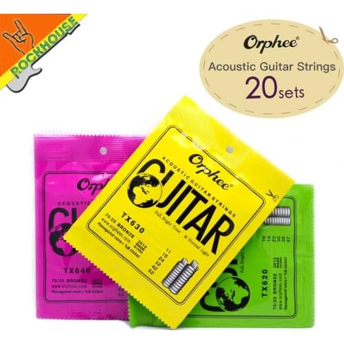 20sets/lot Orphee TX High grade Hexagonal carbon steel folk guitarra Acoustic guitar strings 75/25 phosphor Bronze free shipping