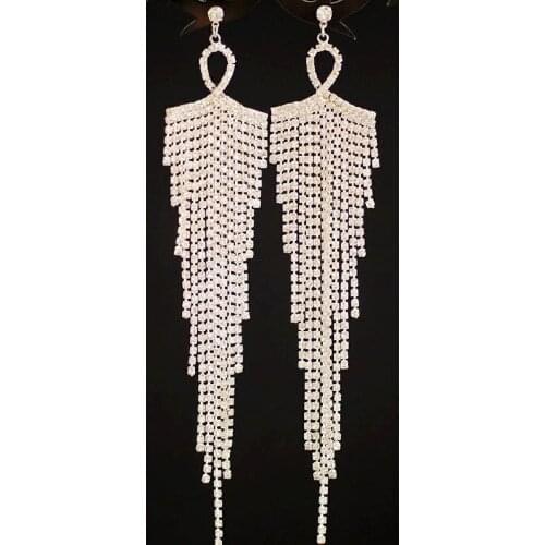 Exquisite High-end Flashing Zircon Crystal Long Temperament Irregular Tassel Earrings for Women Wedding Party Drop Earrings