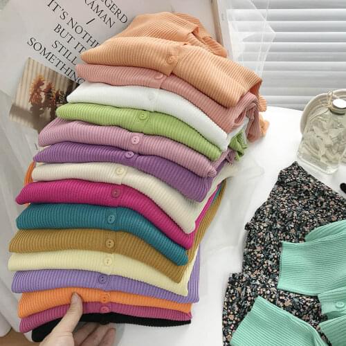 Sweet Faux ice Silk V-Neck Knitted Cardigan Women Coat Spring Summer Candy Colors Single-Breasted Thin Slim Cardigan Mujer C7381