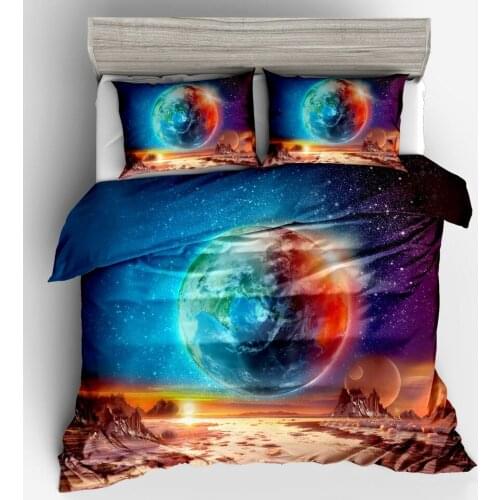 Outer Space Decor Duvet Cover Set,Galaxy Stars in Space Planets in Universe Interstellar,2/3 Piece Bedding Set with Pillowcases