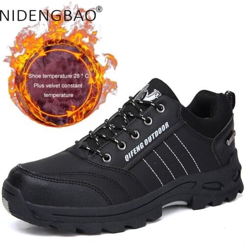 Men Hiking Shoes Lace Up Men Outdoor Sport Shoes Waterproof Leather Climbing Shoes Winter Walking Sneakers Big Size 36-47