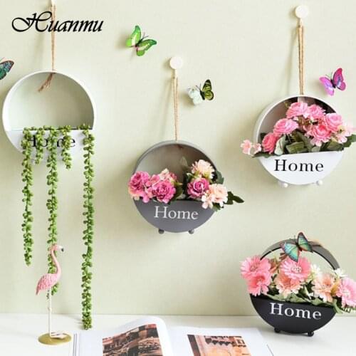 Round Iron Wall Hanging Flower Pot Home Living Room Restaurant Hanging Basket Flower Pot Decor Succulent Plant Planters Vase