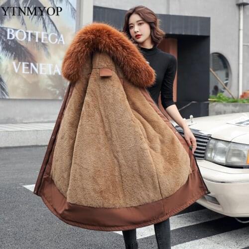 YTNMYOP New Winter Jacket Women High Quality Office Lady Clothing Snow Wear Warm Coat Hooded Fur Lining Parka Outwear Plus