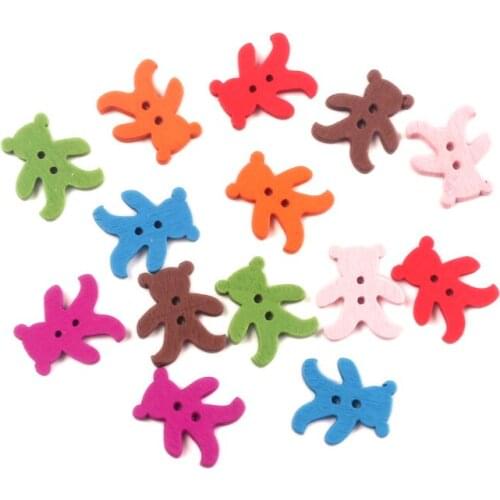 LF 50Pcs Mixed Bear Wooden Sewing Buttons For Clothes Needlework Flatback Scrapbooking Crafts Decorative Diy Accessories