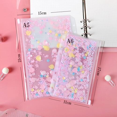 Cute Pink PVC Shake Card Zipper Bag Divider Planner Accessories Diary A5A6 Spiral Notebook File Storage bag For Filofax Dokibook