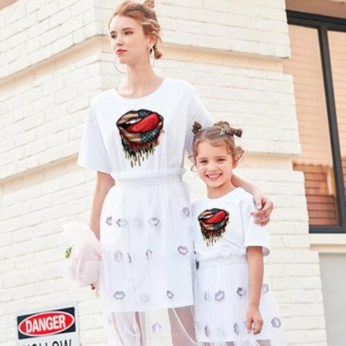 2021 MVUPP new mouth print Family Look Matching Clothes Mommy And Me Tshirt Mother Daughter Son Outfits Women T-shirt clothes