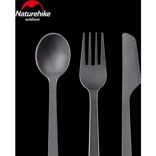 Naturehike Ultralight Outdoor Tableware Set Spoon Knife Fork Healthy Titanium Unbreakable Portable Tableware Folding Camping