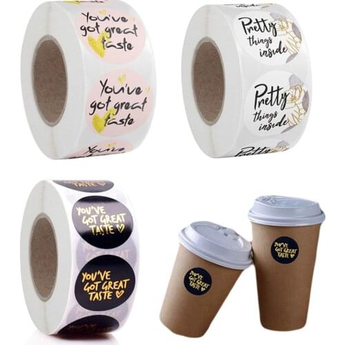 500pcs/roll "pretty things inside"sticker with gold foil flower labels for business package decoration thank you stickers