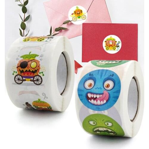 Halloween Elements Stickers Roll Colorful 500-Count Stickers Round Seals Stickers for Cards Gift Envelopes Box GDeals