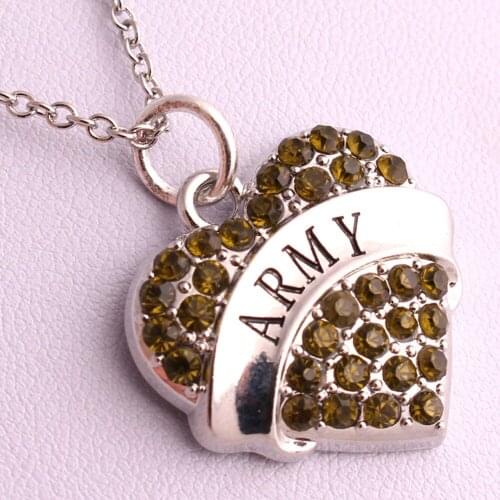 25mm ARMY Heart Charm For Lady Rhinestone necklace