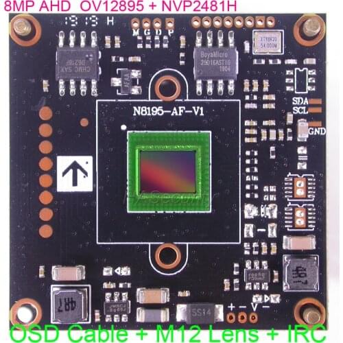 AHD 8.0MP 8MP @15FPS 3840 x 2160 1/2.3" OmniVision OV12895 CMOS + NVP2481 CCTV camera module PCB board +OSD cable +M12 Lens +IRC
