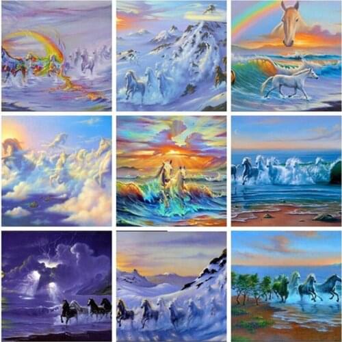 Full Square 5D DIY Snow scene rainbow diamond painting Sea view horse Diamond Embroidery Cross Stitch Mosaic Sticker Gift