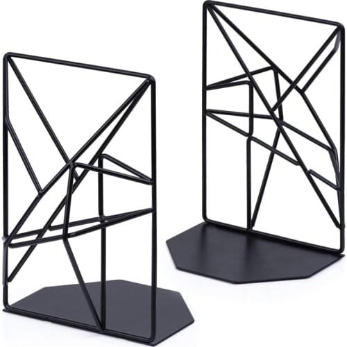 Promotion! Bookends Black,Decorative Metal Book Ends Supports for Shelves,Unique Geometric Design for Shelves,Kitchen Cookbooks
