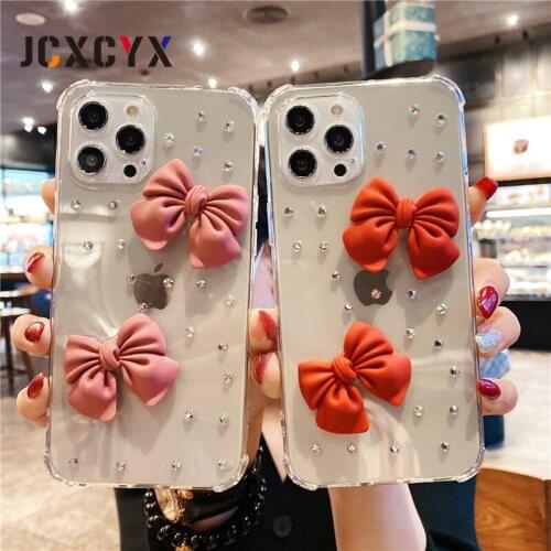 Bowknot Diamond Glitter Transparent Protection soft phone case for iphone 12 Pro Max MiNi 11 Pro XR X XS 7 8 plus 6 SE 20 cover