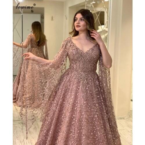 Plus Size Blush Pink Evening Dresses A-Line Middle East Lace Prom Dresses Beading Celebrity Dresses Party Women Robe De Soiree