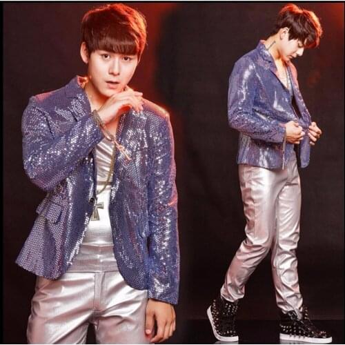 S-5xl 2020 New Ds Punk Dj Men Sequins Suit Gd Paillette Suit Dj Nightclub Performance Clothing Stage Singer Costumes Three Sets