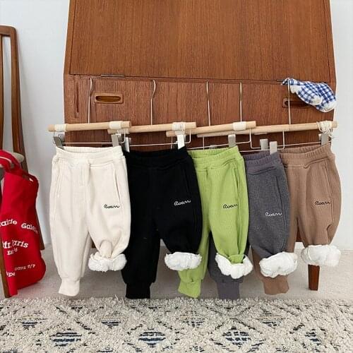 9269 Children Pants Cashmere Pants Autumn And Winter 2021 Baby Boy Warm Pants Casual Loose Girl Trousers 1-5Year Kids Pant