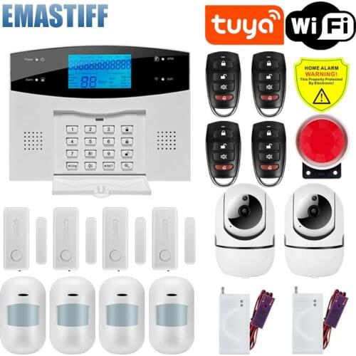 EN RU SP Wifi GSM Alarm System 433MHz Home Burglar Security PSTN Alarm Wireless Wired Detector LCD Keyboard