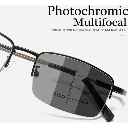 Sports Photochromic multi-Functional Reading Glasses Men Progressive Multifocal Women Anti-blue light Eyeglasses Half-Frame 2.5