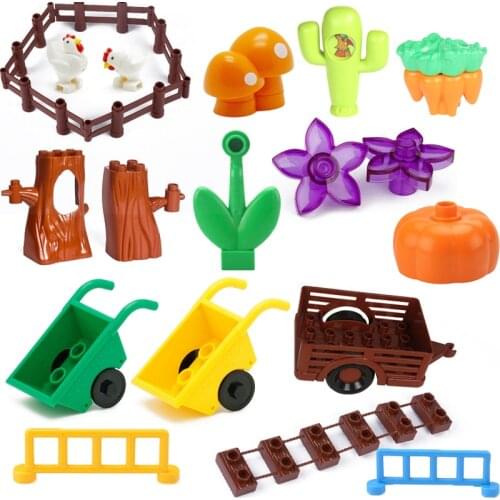 Big Size City Building Blocks Drawbridge Barrow Cactus Tree Flowers Corrot Chicken Mushroom Toys For Children Animal Figures