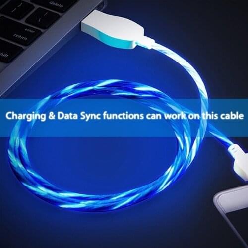 LED Visible glowing Flowing Mircro USB/Type-C Smart Charging Data Lighting Cable Line LED Flowing Wire Luminous Flat Charging Li