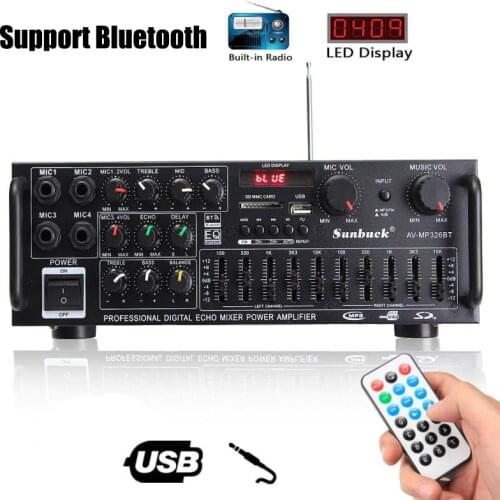 12V/220V Bluetooth Power Amplifier Home Karaoke Ok High Power Balanced Power Amplifier Square Dance Audio Card Machine