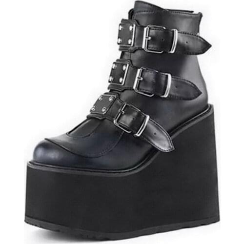 2021 Women Ankle Boots Gothic Platform Punk Winter Martin Black High Heels Demonias Sexy Ladies Shoes Plus Size 41 42 43