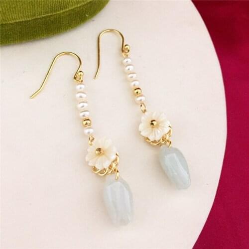 2019 Chinese style Bohemia Stereo flower Statement Dangle Earrings women brand shell Mussel Pearl Dangle earrings Brincos