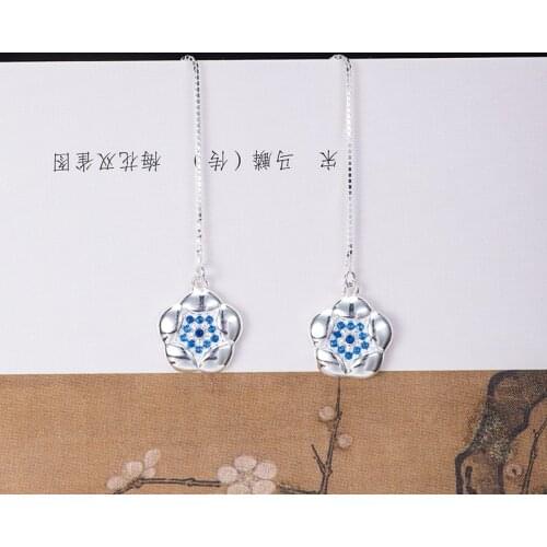 VLA S925 Silver Fashion Flower Earrings 2021 Trend Inlaid With Zircon Simple Ear Line Womens Temperament Elegant Accessories