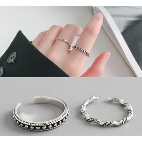 Personality Gothic Vintage Beads Round Rings For Women Bridal Wedding Engagement Punk Resizable Antique Rings Rock Jewelry