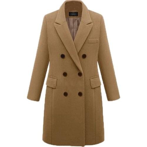 Women Coat Winter Khaki Womens Jacket Plus Size S-5XL With Solid Color Lapel Three Row Button Street Casual Women Tops