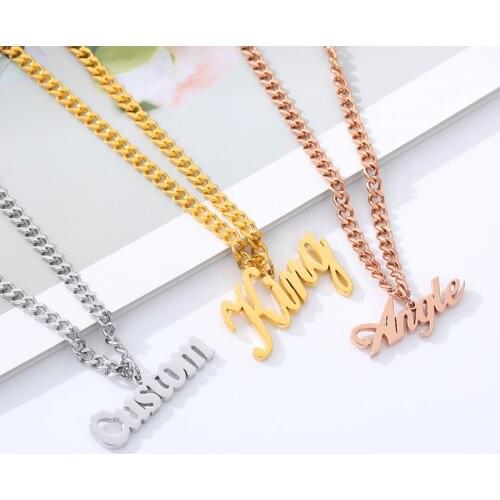 Vintage Custom Old English Name Necklaces For Women Curb Chians Hip Hop Jewelry Stainless Steel Long Necklaces Friendship gift