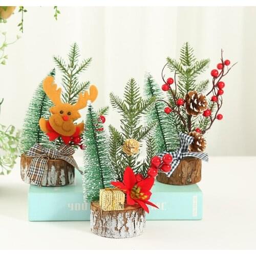 1 PC Artificial Mini Christmas Tree Tabletop Christmas Tree with Wooden Base & Ornaments Festival Party Supplies
