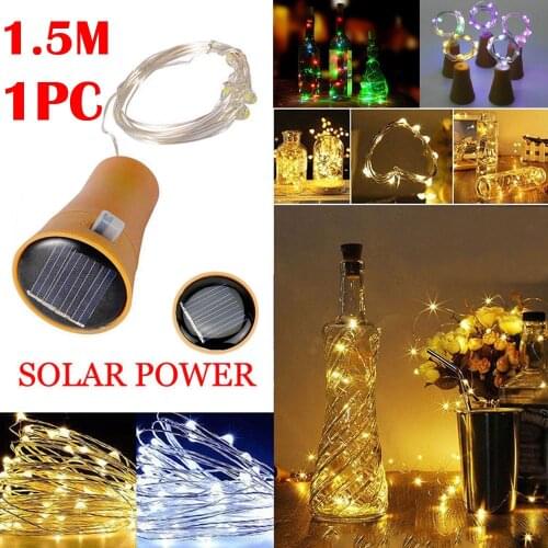 1PC 1.5M Solar String Lights Cork Wine Bottle Stopper Copper Wire Fairy Lamps Home LED Wedding Party Decoration Fairy Light