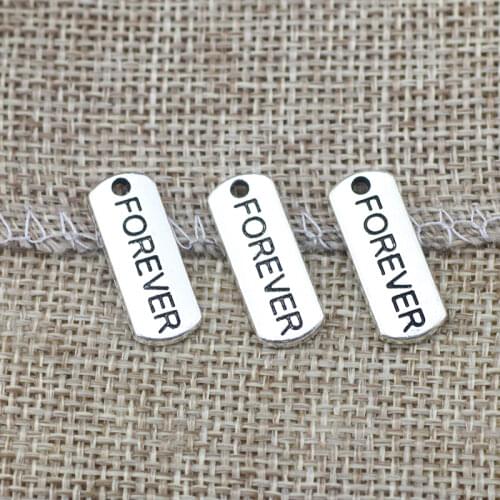 12 Pieces 21x8mm Antique Silver Color Forever Charms Keychain for DIY Jewelry Making