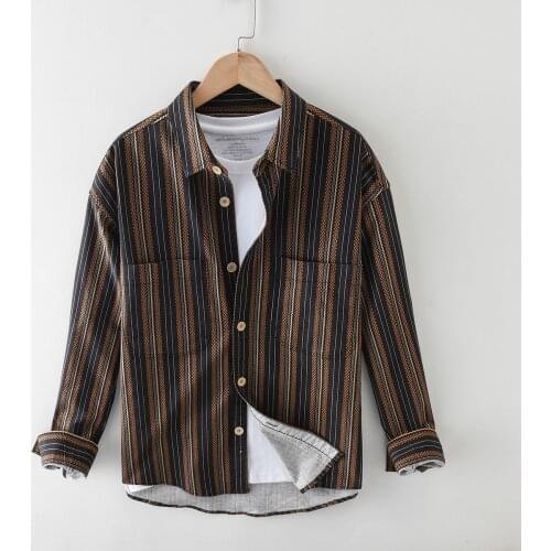 2020 Autumn Winter New Warm Long Sleeve Shirts Men Plus Size Casual Cotton Striped Shirt Male Quality Clothes