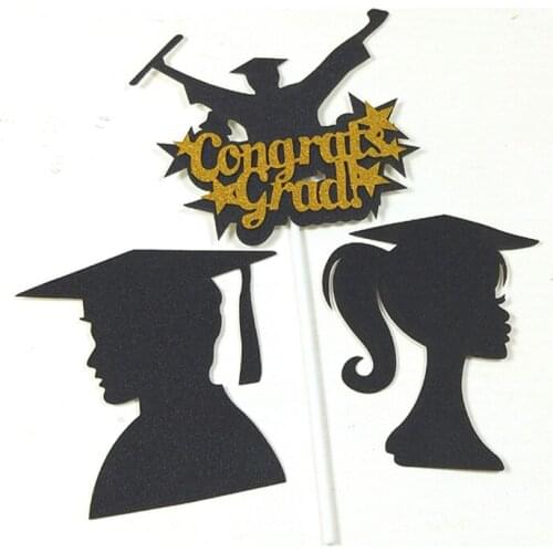 3 Pcs/lot Congrats Grad Cake Topper Graduation Cupcake Topper for Boys Girls College Graduate Graduation Party Cake Decorations