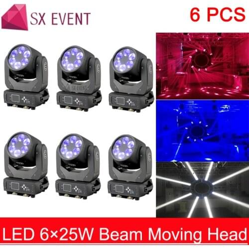 6pcs/lot LED Super Beam 6x25W LED moving head beam light for Bar effect led stage lighting dmx dj lights