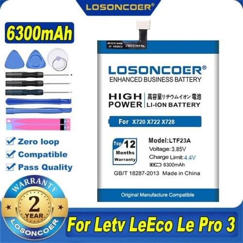 LOSONCOER 6000mAh LTF23A For LeEco Letv Pro 3 Battery X720 X722 X728 Mobile Phone Batteries Free Tools Stickers