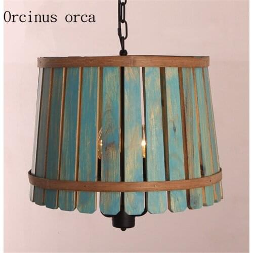 The barrel lamp American country Iron chandelier wooden bedroom Mediterranean Garden Restaurant balcony retro lamps