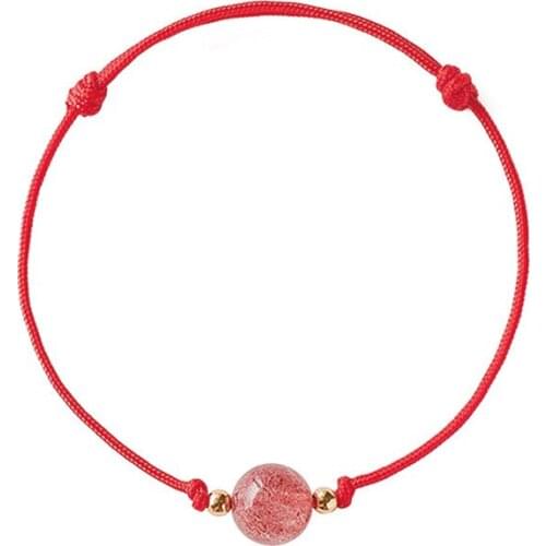 QiLuxy Handmade Nature Strawberry Quartz Moonstone Beads Bracelet for Women Man Simple Red Rope Lucky Couple Bracelets Jewelry