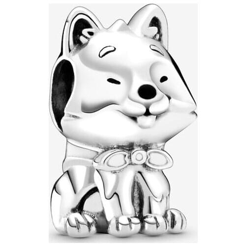 New Original 925 Sterling Silver Bead Akita Inu Dog Charm Animal Fit Pandora Bracelet Necklace DIY Women Jewelry