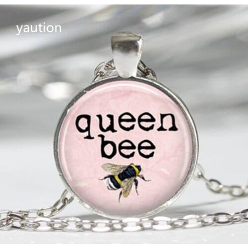 Queen Bee Necklace Honey Bee Bumblebee Insect Light Art Pendant in Bronze or Silver Plated Chain Statement Necklace