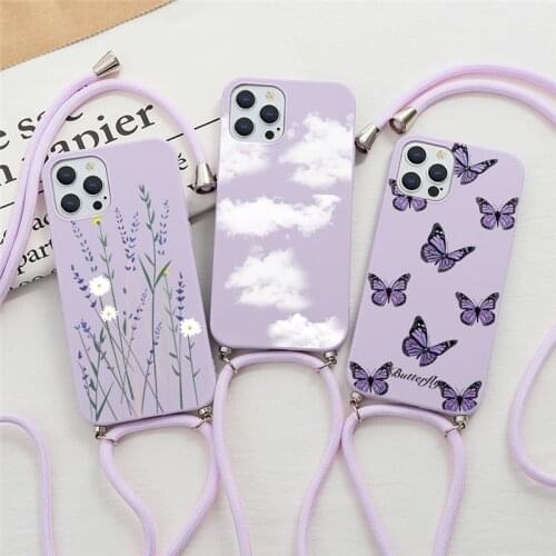 Cover For Samsung Galaxy A12 A21S A10 A31 A32 A40 A50 A51 A52 A71 A72 S21 Ultra S20 FE S8 S9 S10 Plus TPU Butterfly Lanyard Case