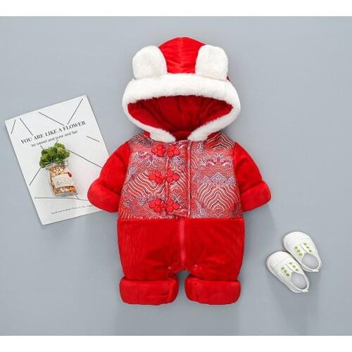 Baby New Year Costume 2020 Winter Traditional Chinese Spring Festival Kids Clothing New Born Infant Red Rompers For Boys Girls