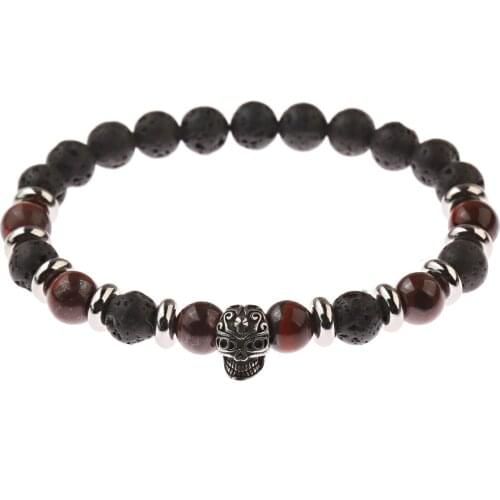 Energy Yoga Skull Charm Bracelet Lava Stone 6mm Black For Men Women Natural Stones Buddhist Strand Beads Bracelets Jewelry