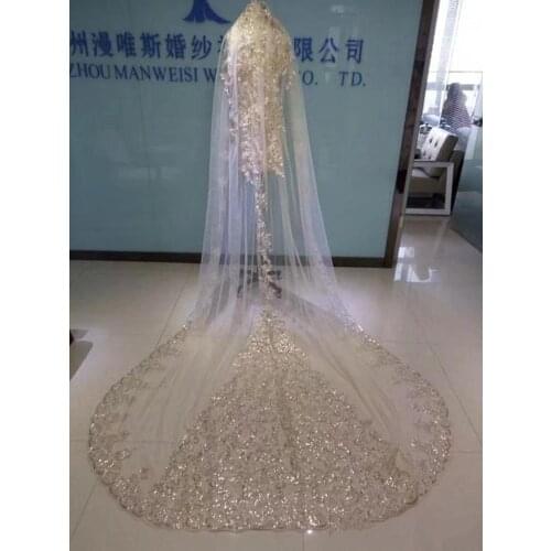 Real Image Wedding Veils 3 Meters Long Cathedral Length 2019 Bridal Accessories Rhinestones Beaded Tulle Bridal Veils
