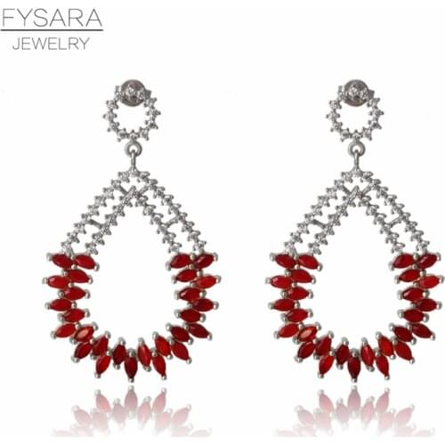 FYSARA Hyperbole Water Drop Earrings Luxury Created Gemstone Red Hollow Circle Earrings Party Brazil D'oreille Brinco Jewelry