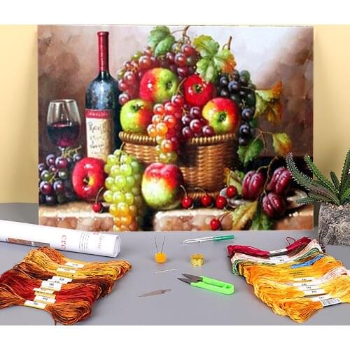 Fruit Printed Canvas 11CT Cross-Stitch Patterns Embroidery DMC Threads Needlework Hobby Handmade Craft Gift Promotions